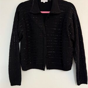 Black Hand-Beaded Knit Cardigan 100% wool